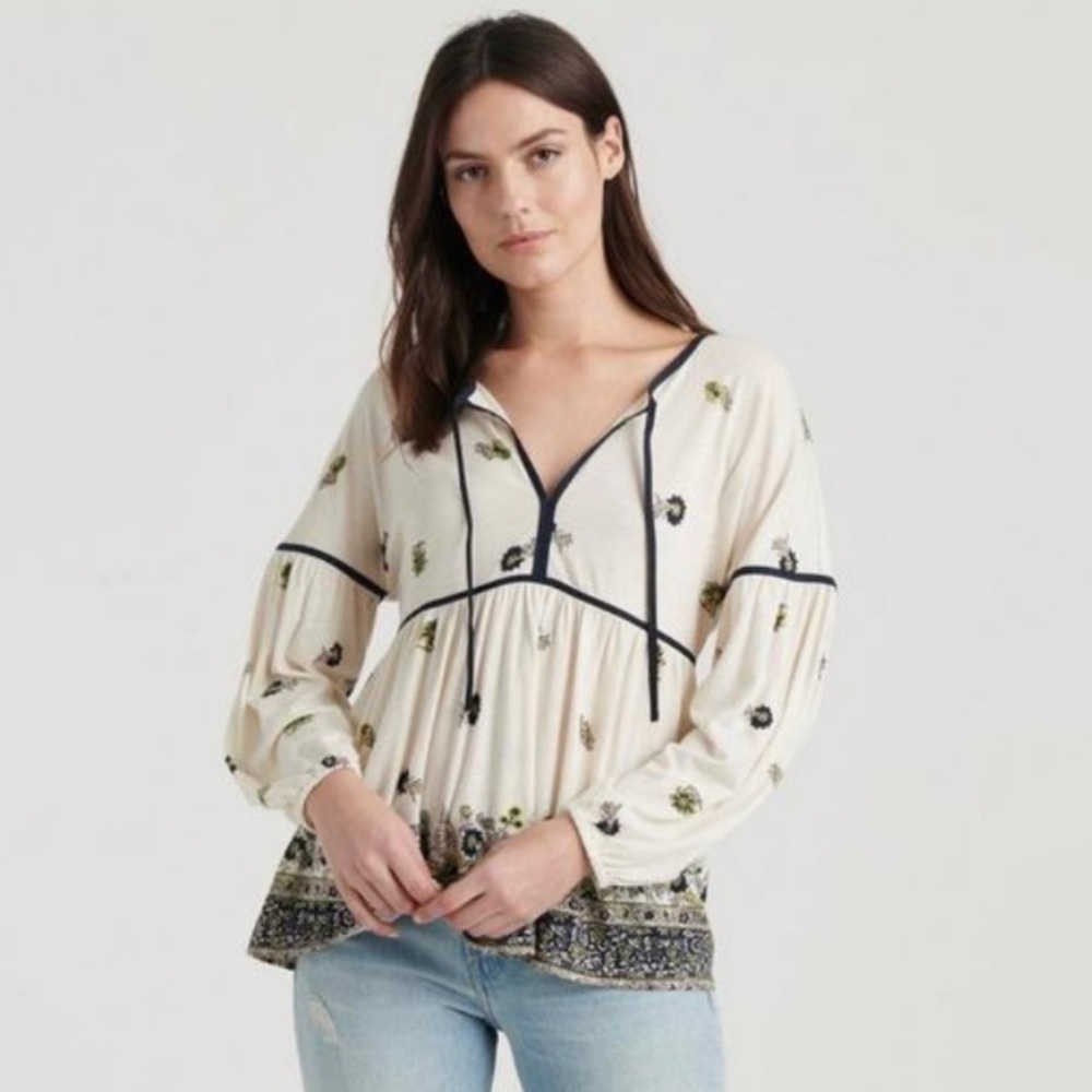 NWT Lucky Brand Border Print Floral Peasant Top
